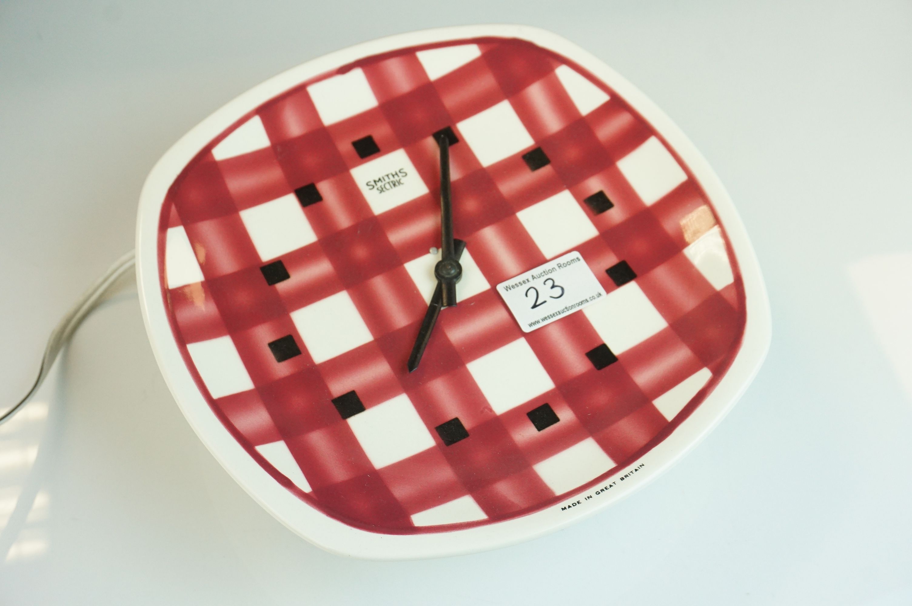 Mid 20th century Retro T. G. Green & Co ' Gingham ' Ceramic Smiths Sectric Wall Clock, 24cms high