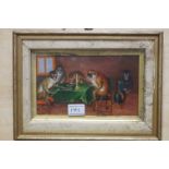 Oil on Board, Satirical scene of a Troop of Monkeys seated at a dining table