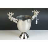 White Metal Centre Piece Bowl / Cup with two handles in the form of Stag's Heads