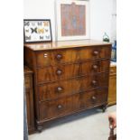 19th century Mahogany Chest of Four Long Drawers, raised on turned bulbous feet, 122cms wide x