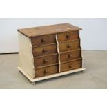 Rustic Pine Table Top Bank of Eight graduating drawers
