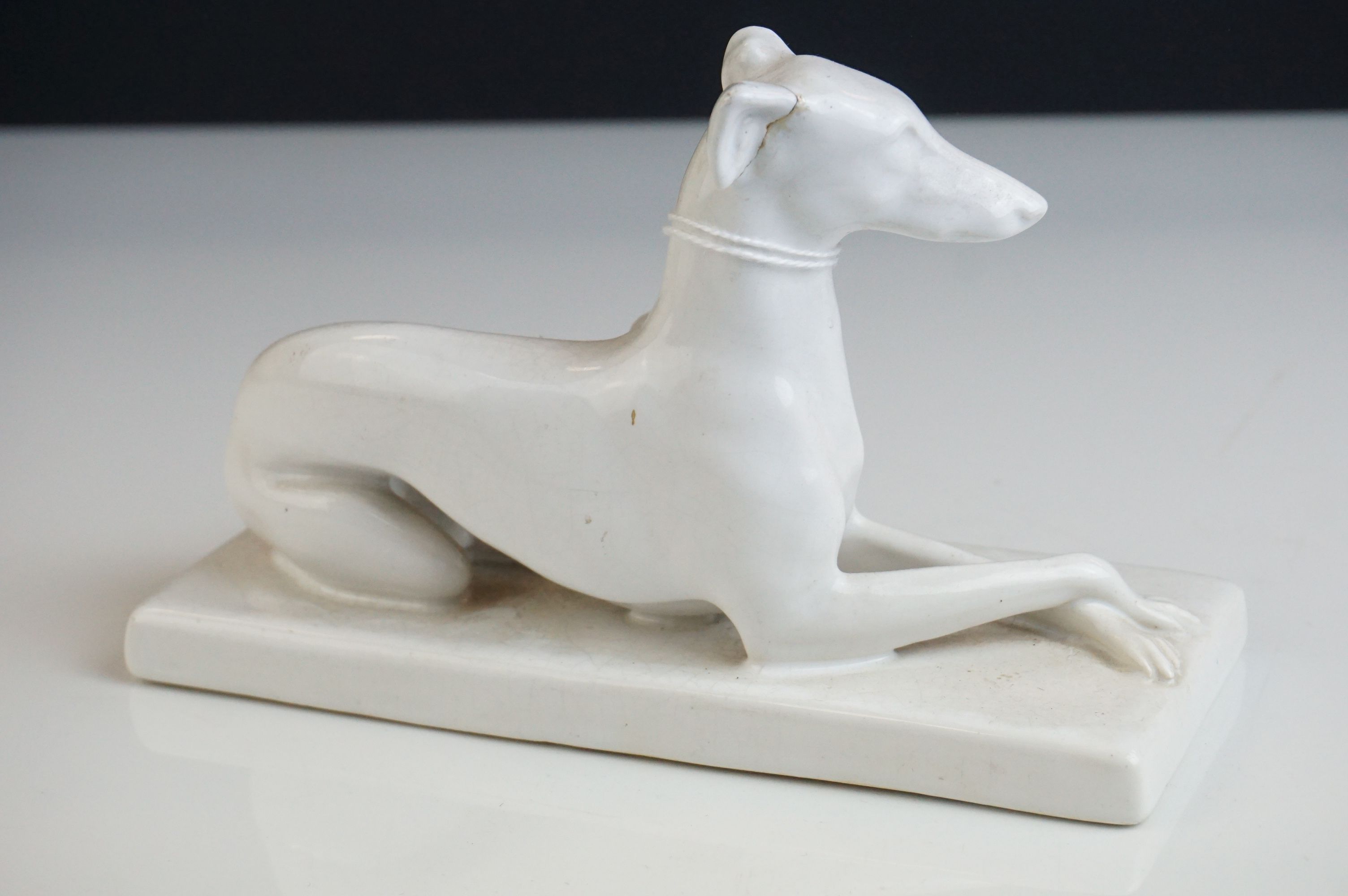 Minton's blanc de chine ceramic recumbent Greyhound dog marked to underside Mintons England, 18cms - Image 2 of 6