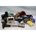 A group of cameras and equipment to include Praktica Kodak etc.