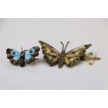 Two Plique a Jour vintage Butterfly Brooches