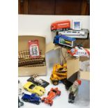 A quantity of model cars and vehicles, railway track etc.