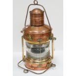 Copper and Brass Italian Navy Ships Lamp, 1952, 62cms high (to top of handle)