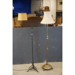 Early 20th century Brass Telescopic Standard Lamp together with a Wrought Iron Standard Lamp