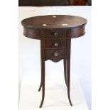 Early to Mid 20th century Sewing Table, the hinged oval lid opening to reveal a fitted interior,