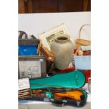 Large Collection of Mixed Items including Wooden Planes, Dolls, Violin Case, etc