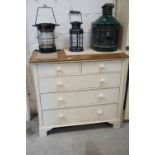 Late Victorian Part Painted Pine Chest of Two Short and Three Long Drawers