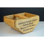 Wooden Trug with central handle marked ' Anthony Harper Bakers, Bourton on the Water,