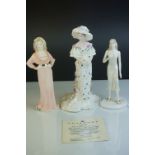 Coalport ' The Lovely Lady Christabel ' Figurine with coa together with Two other Figurines '