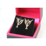 Pair of 9ct Yellow Gold Leaf style Garnet set Earrings