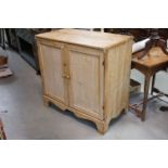 19th century Pine Cupboard, the two panel doors opening to reveal a shelf, raised on bracket feet,