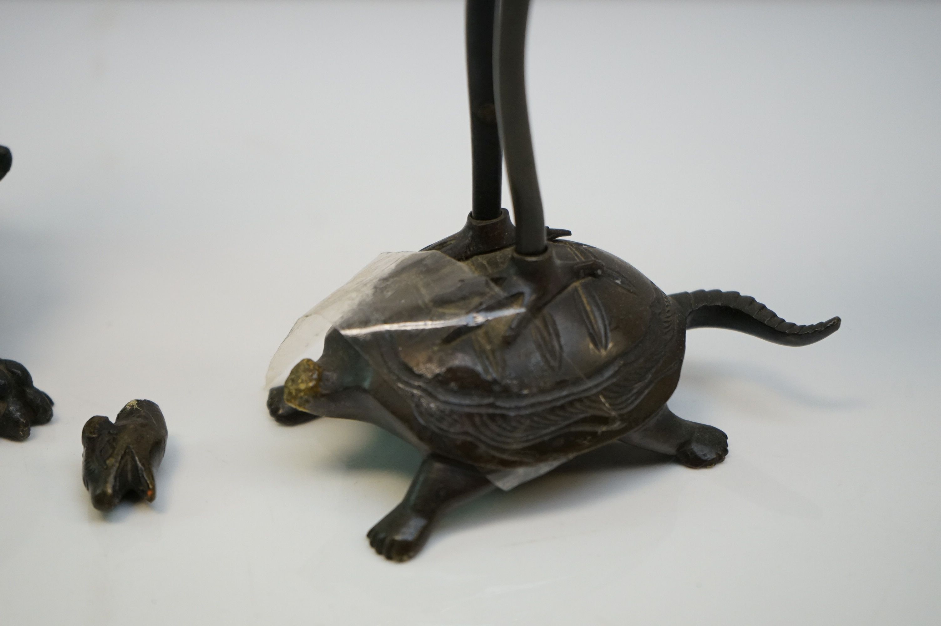 Japanese Bronze Stork & Tortoise Figure (a/f), 27cms high and a Figure of Hermes - Image 3 of 5