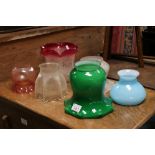 Six antique glass oil lamp shades to include cranberry.