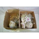 Two boxes of ceramics and glass to include Royal Crown Derby tureens, candlesticks, ice bucket,