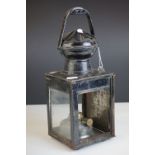 BR (E) (British Rail) Railway Fireman's Lamp, with burner , 1940's (one pane of glass missing),
