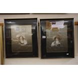 A pair of framed and glazed paintings on silk of two Chinese portraits of bearded men, 34 x 26cms,