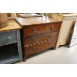 Early 19th century Mahogany Chest of Three Long Drawers, raised on swept bracket feet, 93cms wide