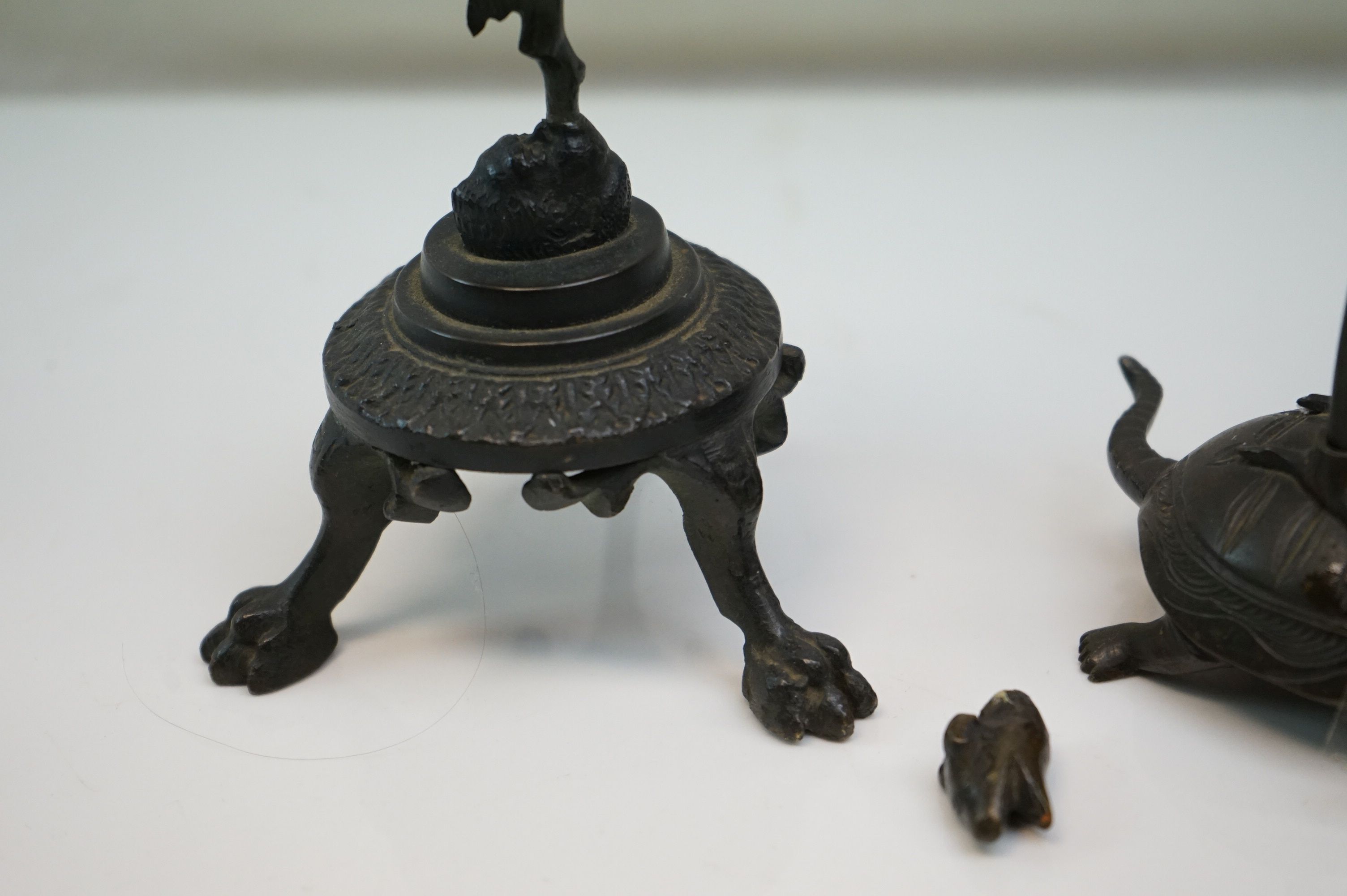 Japanese Bronze Stork & Tortoise Figure (a/f), 27cms high and a Figure of Hermes - Image 2 of 5