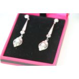 Pair of Silver, CZ and Opal paneled Art Deco style Drop Earrings