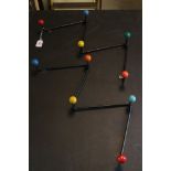Two Mid 20th century Retro Sputnik / Atomic Coat Hooks of ' W ' form, each with five coloured ball