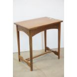 Early 20th century Arts and Crafts Oak Side Table, inlaid to edge, pierced stylised apron, reeded