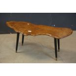 Burr Elm Top Coffee Table on turned ebonised legs