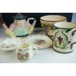 Ceramics including Torquay Mottoware Three Handled Mug and Footed Bowl, Royal Doulton Bunnykins