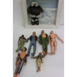 Five playworn action figures to include Hasbro G.I. Joe, Mego Plane of the Apes, Lion Rock Ltd, etc