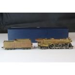 HO gauge 4-6-2 brass locomotive & tender, unmarked, appears excellent, in custom box