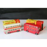Two boxed Dinky diescast bus models to include 289 Routemaster Bus with Tern Shirts advertisement,