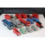 16 Mid 20th C play worn Dinky diecast models to include 3 x Foden, 11 x various buses, etc