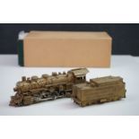 Boxed United Scale Models HO gauge SF 2-8-2 brass locomotive & tender, unpainted, appears vg with