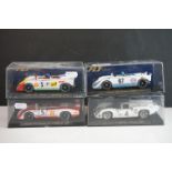 Four cased Fly Classic slot cars to include C43 Porsche 908 Flunder Le Mans 1972, C41 Flunder