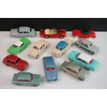 12 Mid 20th C Dinky diecast road models to include Holden Special Sedan, Jaguar Mark X, 176 Austin