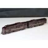 Tenshodo HO gauge Pennsylvania 9505 brass locomotive & coach, painted, appearing vg