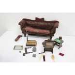 Quantity of early 20th C dolls house furniture to include W Childs (Brighton) desk, large sofa (