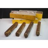 Four boxed E Suydam & Co HO Railroad Equipment RR-5 Baggage Car brass models, one without bogies,