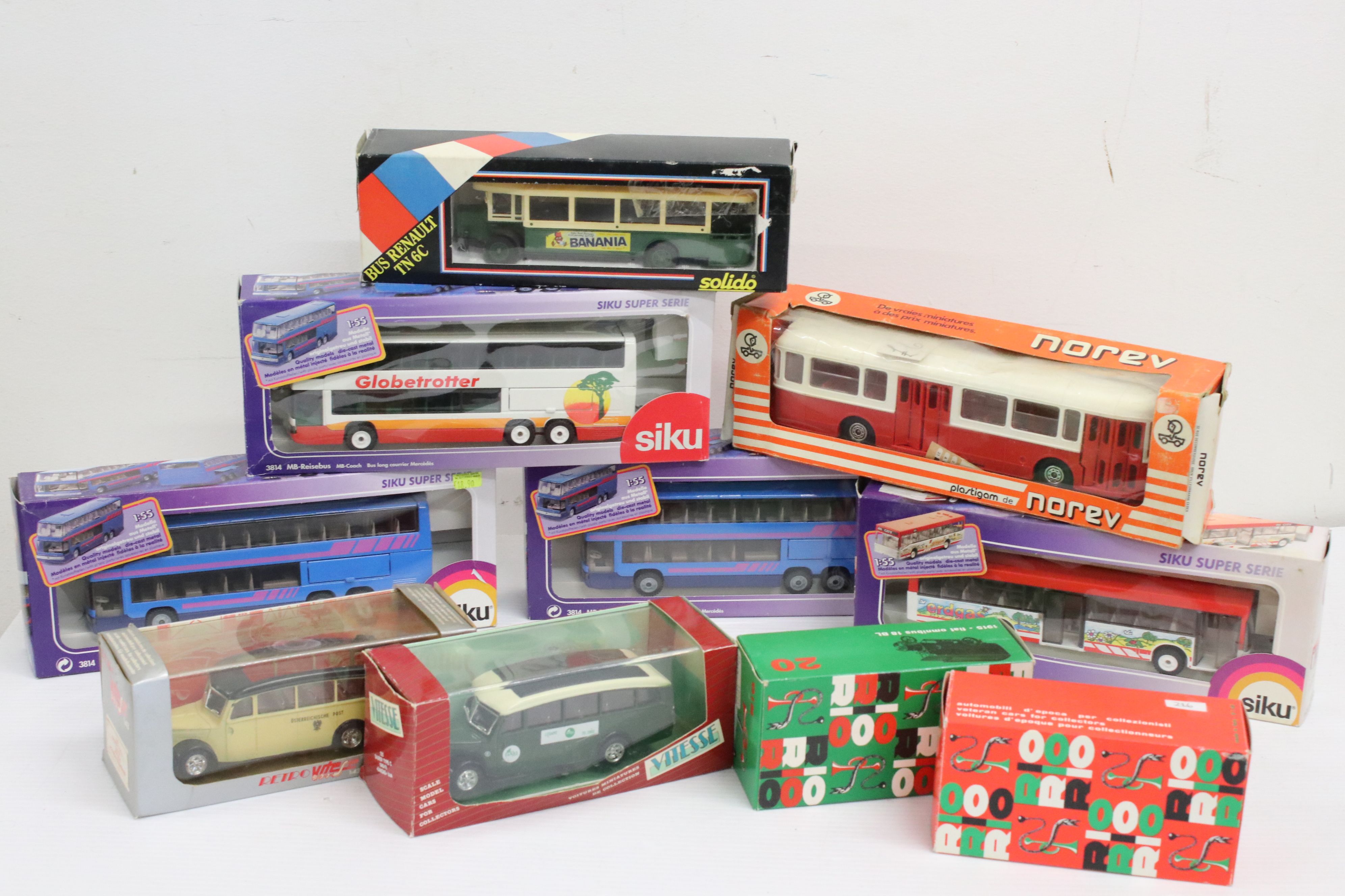 10 x Boxed diecast models to include 4 x Siku featuring 3121 Linienbus and 3 x 3814 MB-Reisebus, 2 x