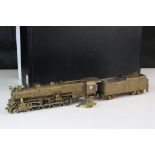 Japanese HO gauge 4-8-2 brass locomotive & tender, unpainted, loose front bogies and front of shell,