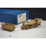 Boxed Alco HO gauge MA & PA 4-4-0 American S-121 brass locomotive (Japan), unpainted, appearing vg