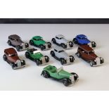 Nine early-mid 20th C Dinky diecast road models including 2 x 36F, some paint chips and re-painting,