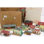 Collection of HO gauge plastic trackside buildings featuring Faller and a quantity of TTR track