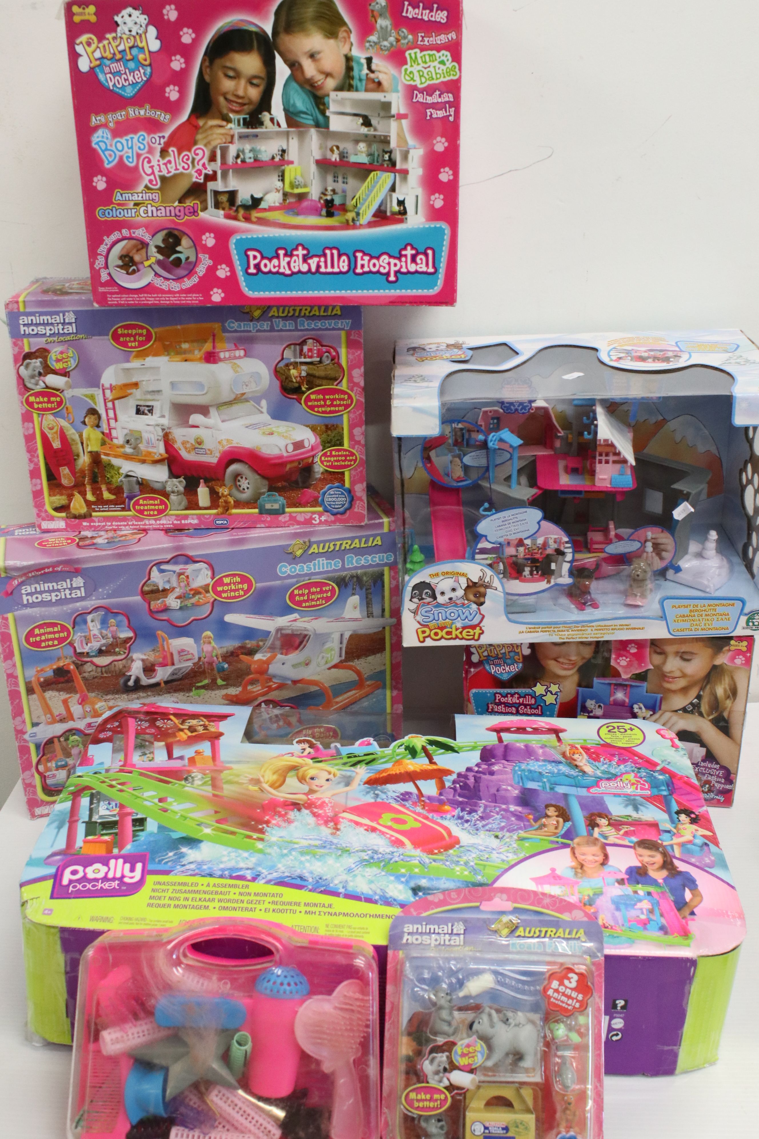 Six boxed toy / figure sets to include 2 x Australia Animal Hospital sets, 2 Puppy in my Pocket,