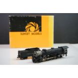 Boxed Sunset Models Inc HO gauge USAR Light 4-8-2 brass locomotive & tender (Korea), painted,