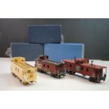 Three boxed HO gauge brass Caboose models to include 2 x CNR Modern Caboose (one painted, one