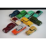 12 Mid 20th C Dinky diecast road models to include Humber Hawk x 3, Packard x 3, 180 Packard