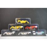 Six cased Fly Classic slot cars to include C44 Porsche 908 Flunder Calcas decals, C64 Porsche 908/